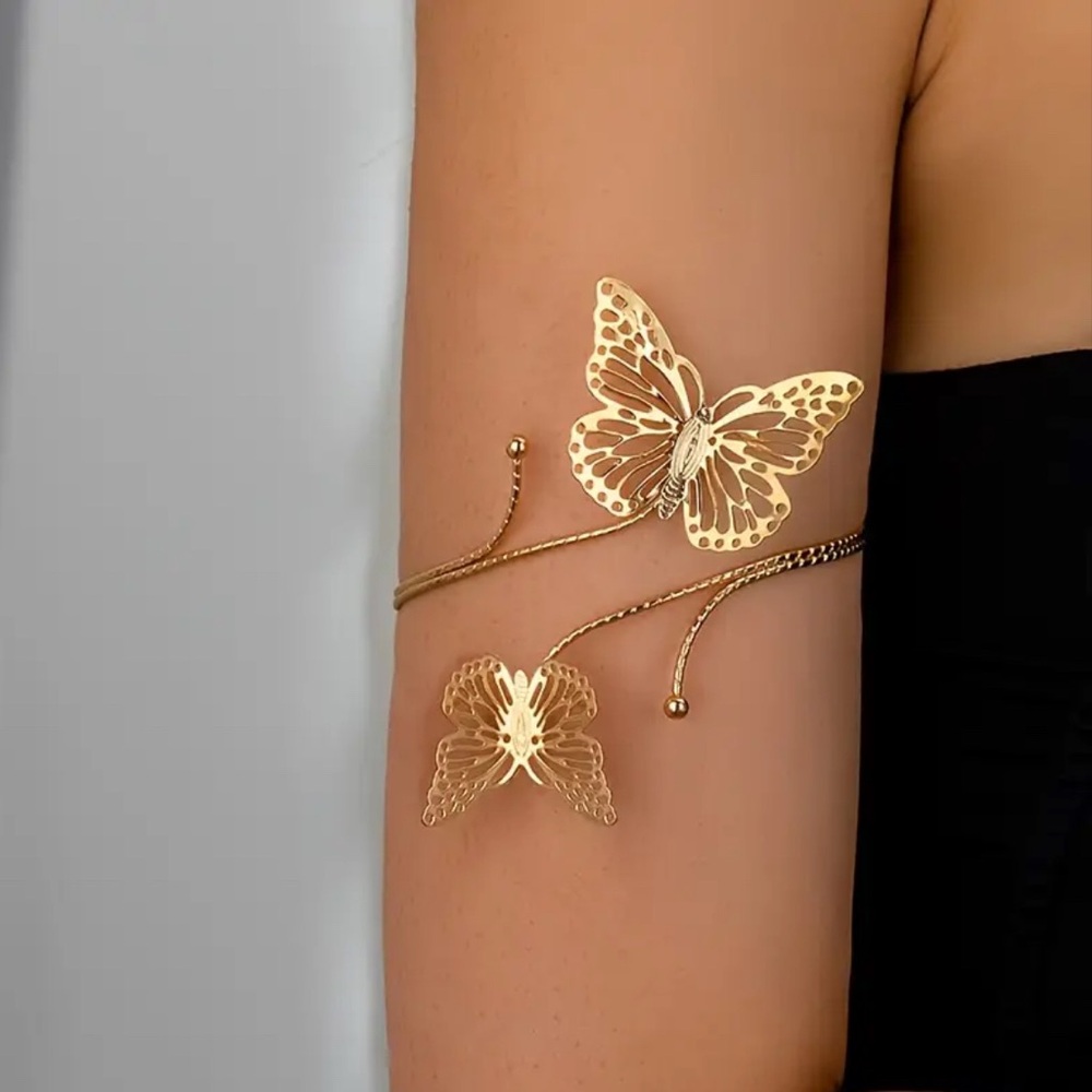 Adjustable Gold Butterfly Arm Cuff Bracelet